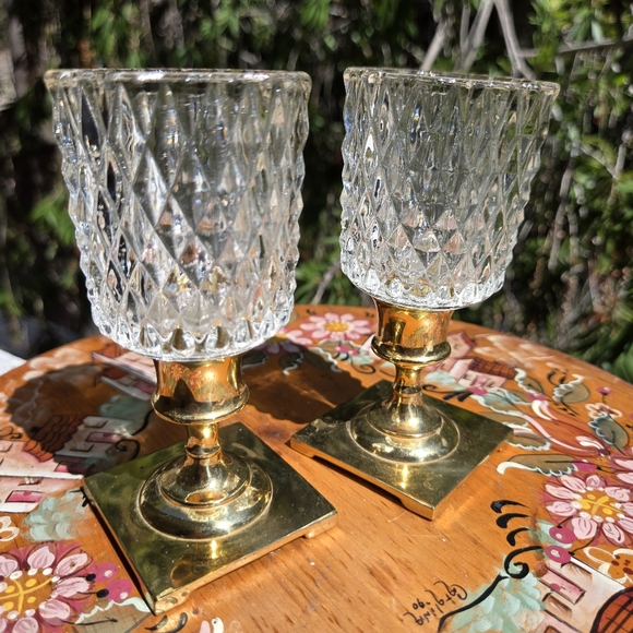 Vintage Quilted Diamond Partylite Votive Candle Holder Glass Sconce PAIR MCM - Picture 4 of 17